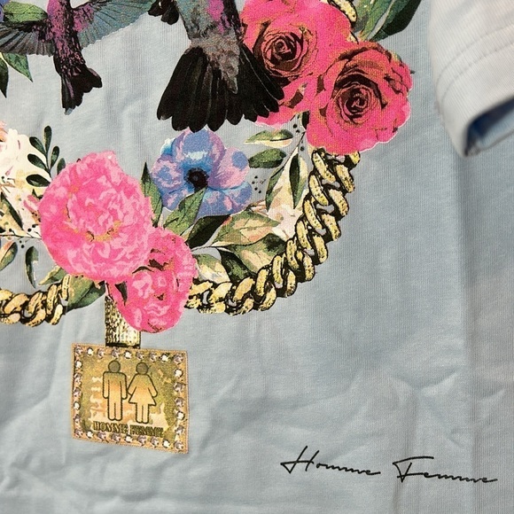 HOMME+FEMME PARADISE CHAIN TEE soft blue short sleeve T-shirt men XXL new w/tag - Picture 2 of 7